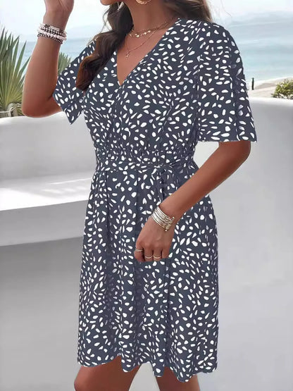 Printed Surplice Tie Waist Dress