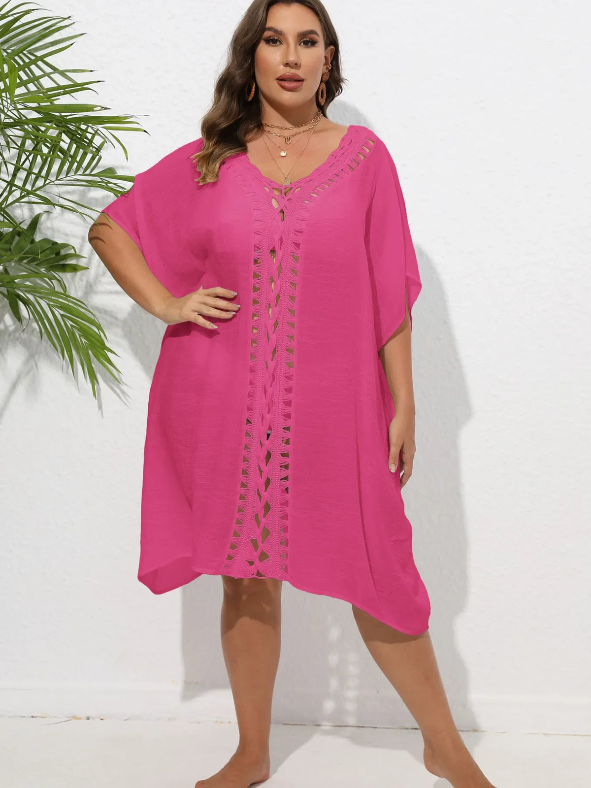 Crochet Trim V-Neck Beach Cover Up Dress