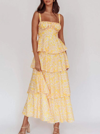 Floral Layered Ruffle Maxi Dress
