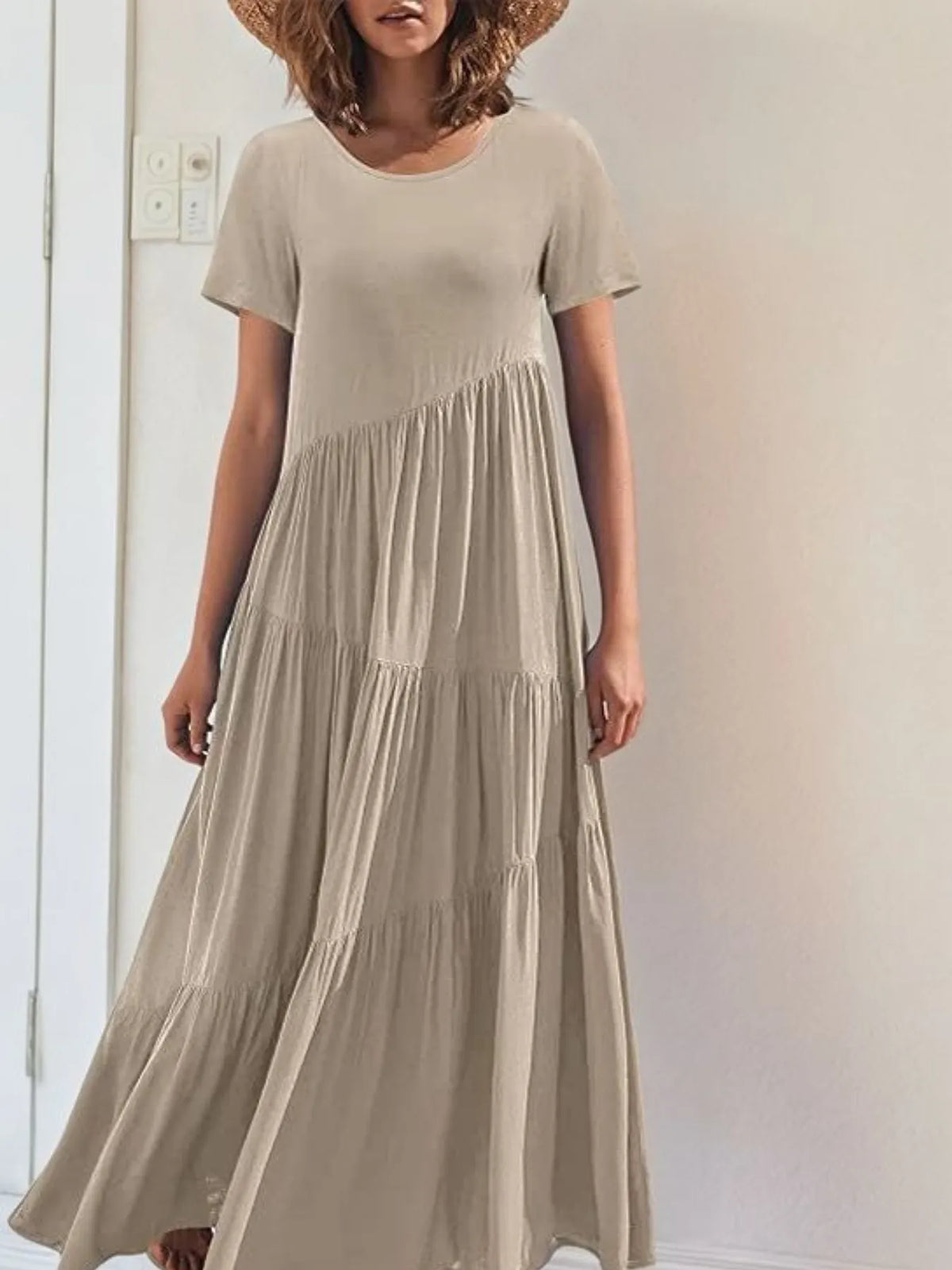 Round Neck Tiered Ruffle Maxi Dress