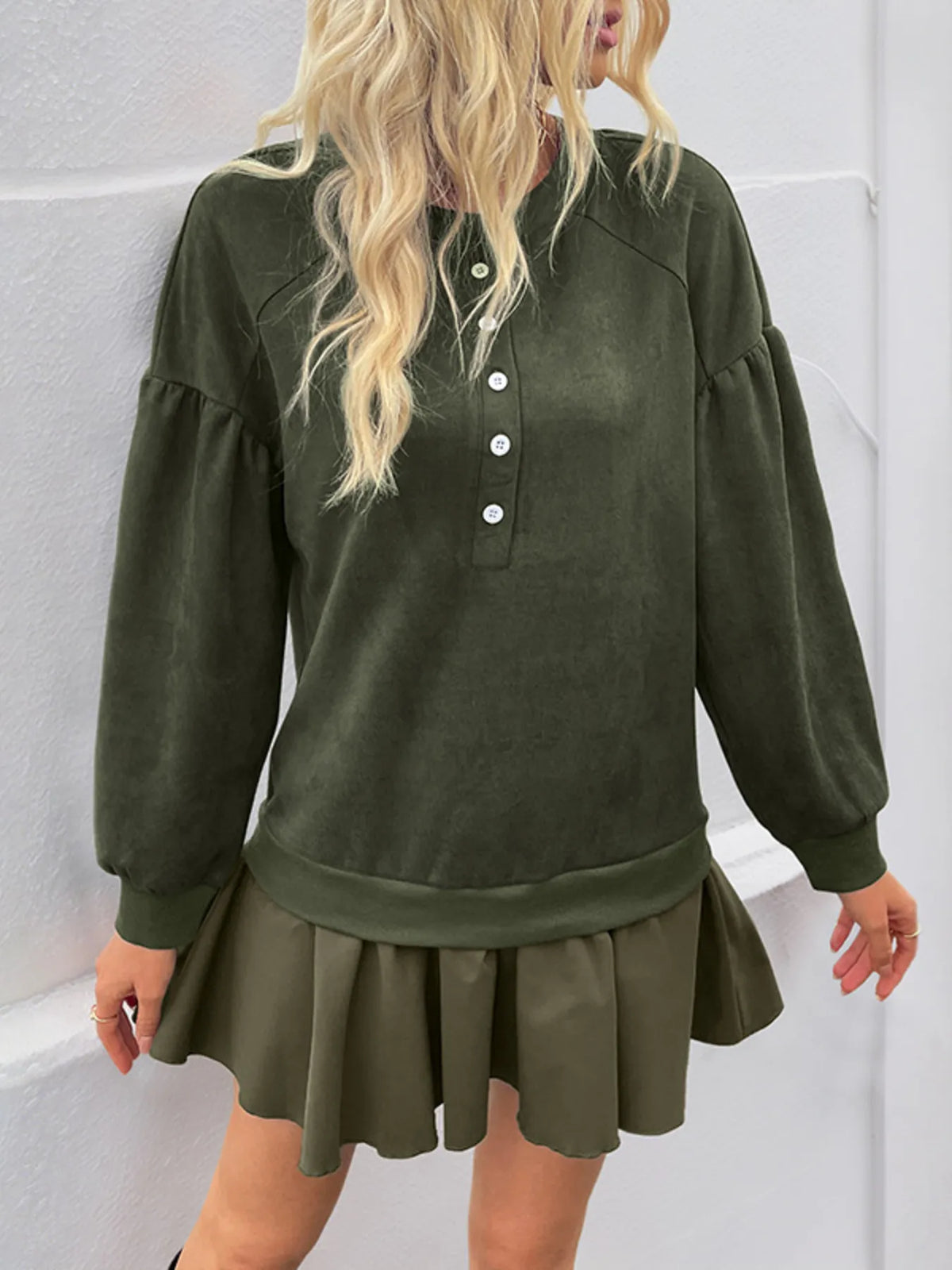 Button Front Mini Sweatshirt Dress