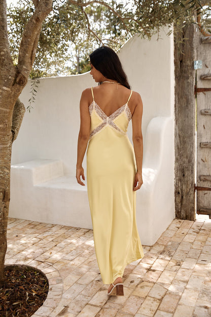 Secret Admirer Satin Maxi Dress Yellow