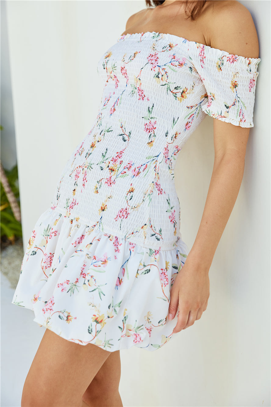 Mimi Off Shoulder Mini Dress Beige