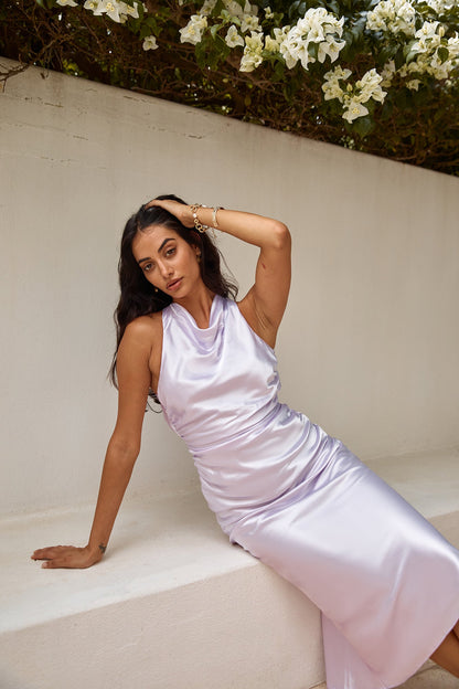 FORTUNATE ONE J'adore Satin Maxi Dress Lilac
