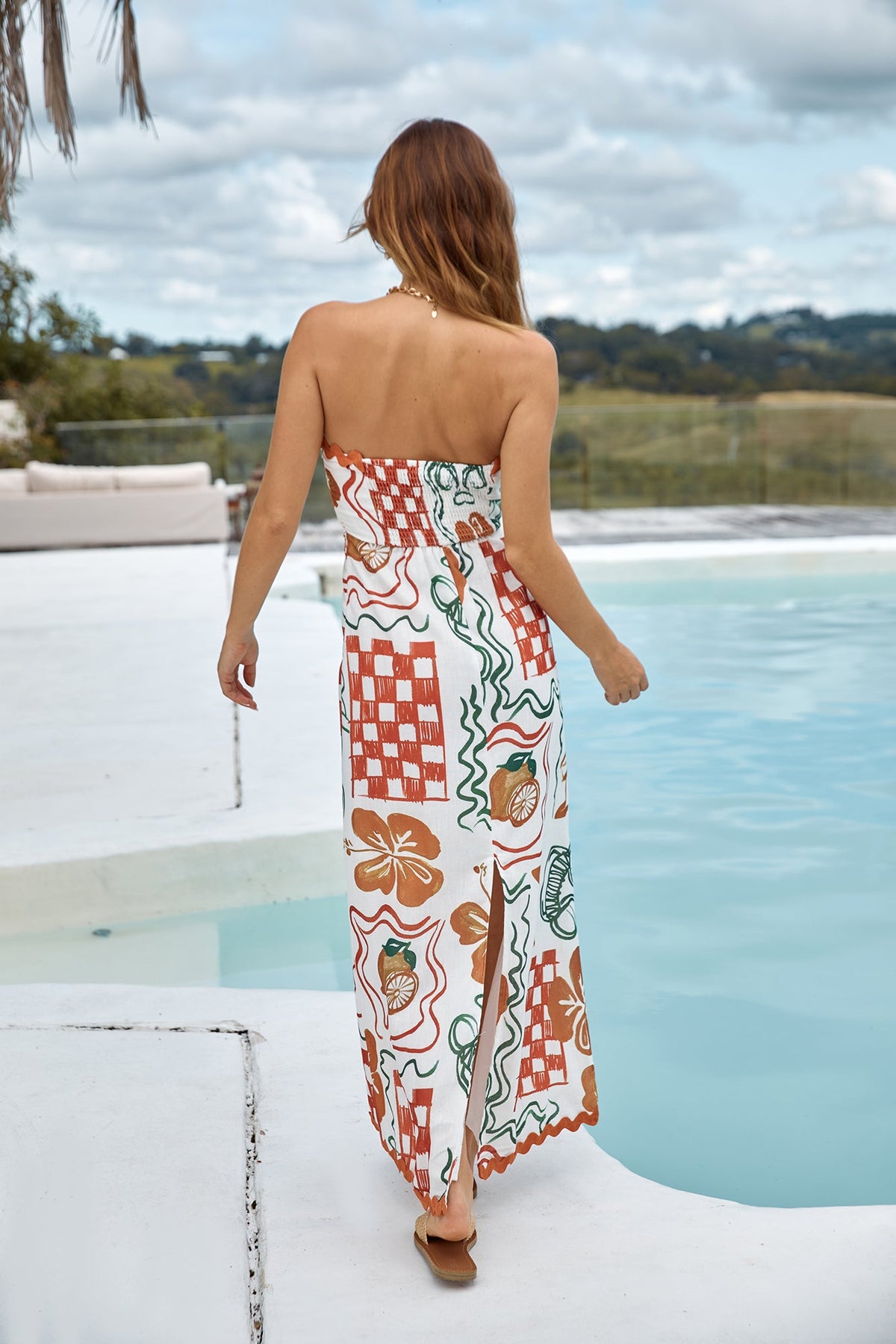 Hawaiian Retreat Strapless Maxi Dress Orange