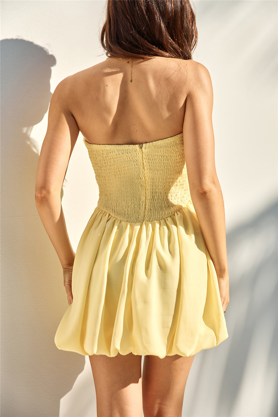 Intimate Evenings Bubble Hem Mini Dress Yellow