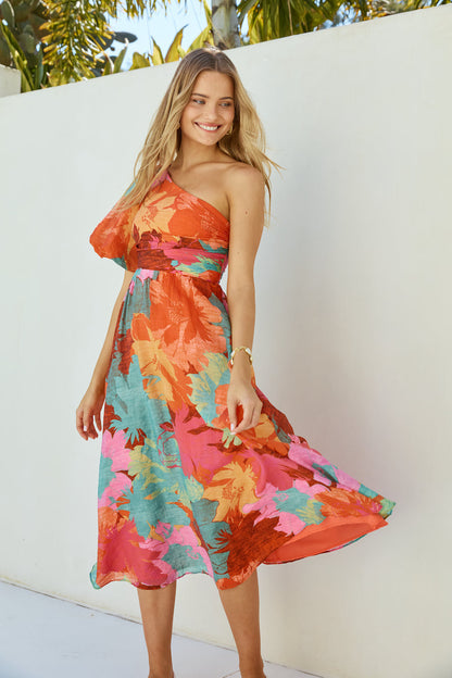 Sunseeker One Shoulder Maxi Dress Pink