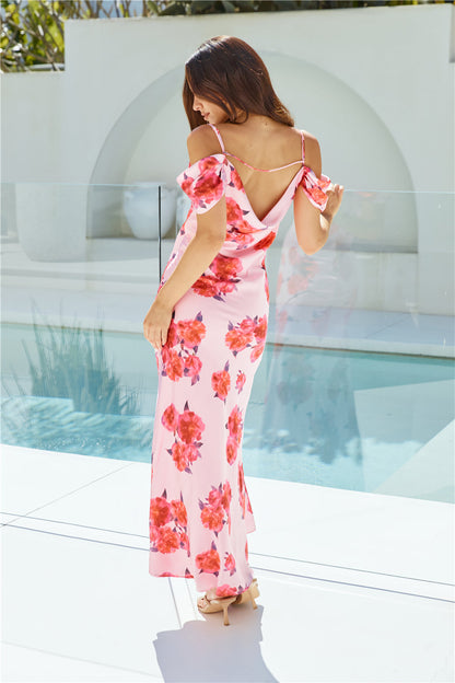 Blooming Love Satin Maxi Dress Pink