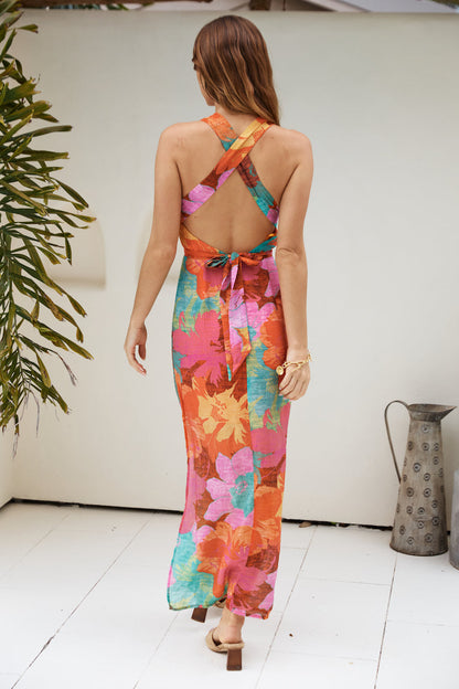 Tropical Retreat Halter Maxi Dress Pink