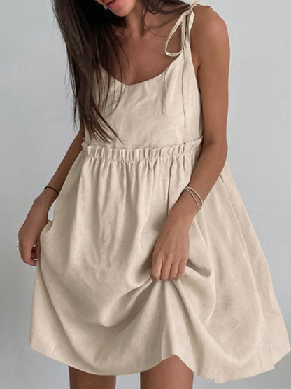 Tie-Shoulder Frill Mini Dress