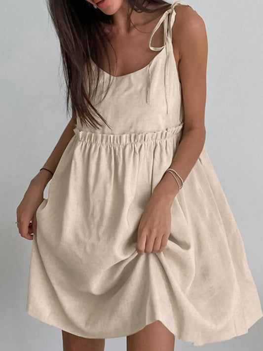 Tie-Shoulder Frill Mini Dress
