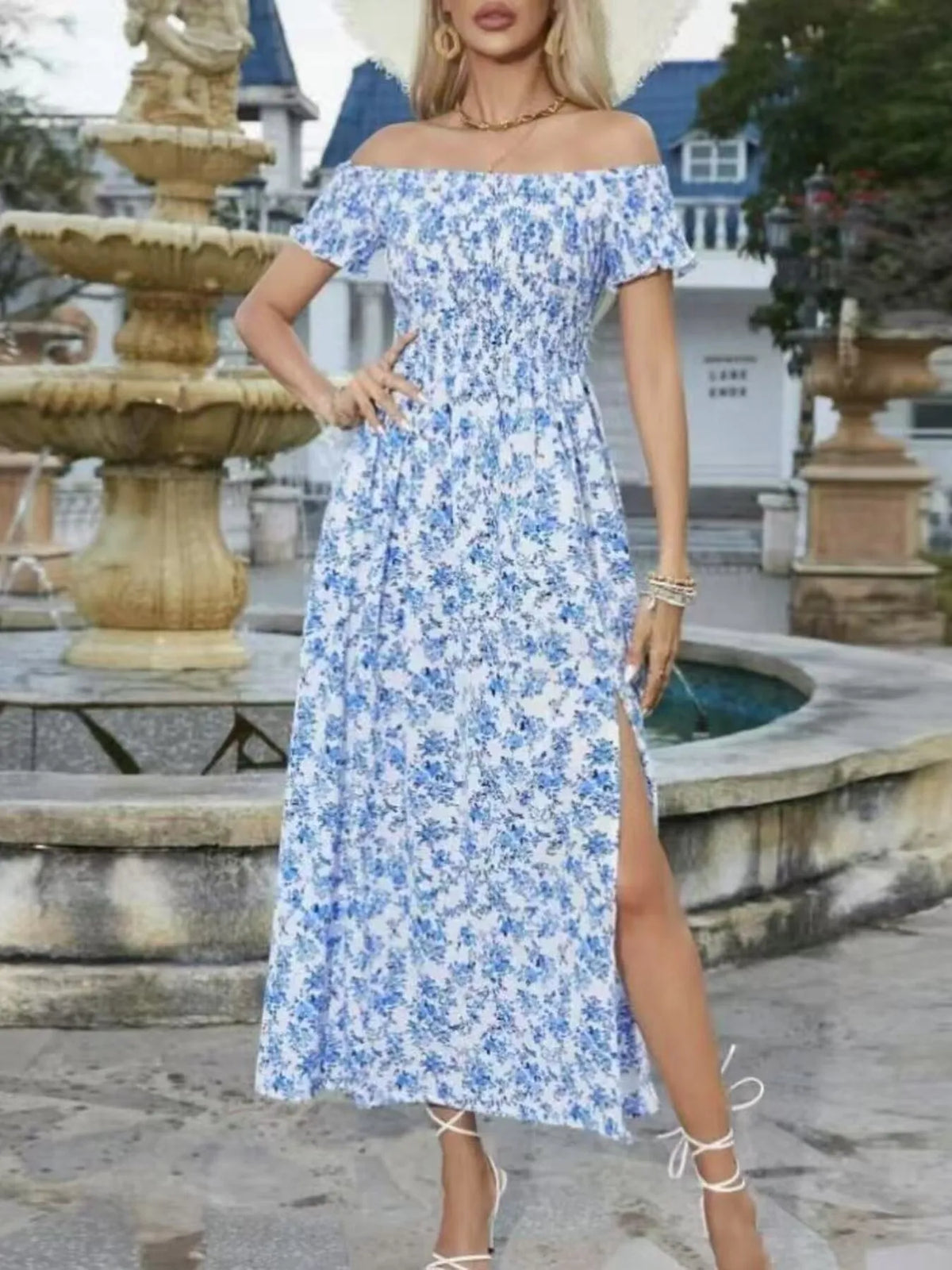 Full Size Slit Off-Shoulder Floral Midi Dress Plus Size
