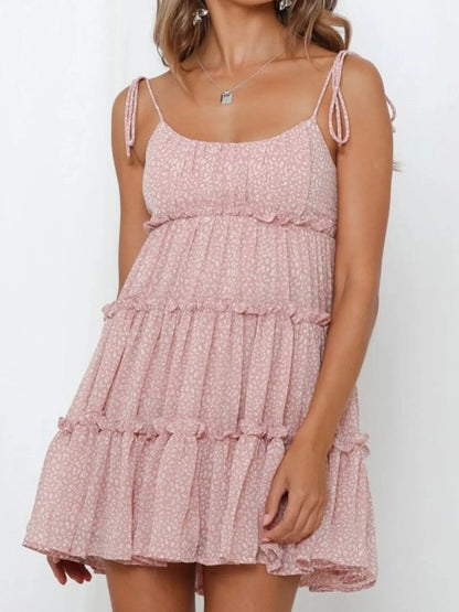 Printed Tie-Strap Tiered Mini Dress
