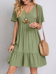 V-Neck Tiered Dress with Flutter Sleeves