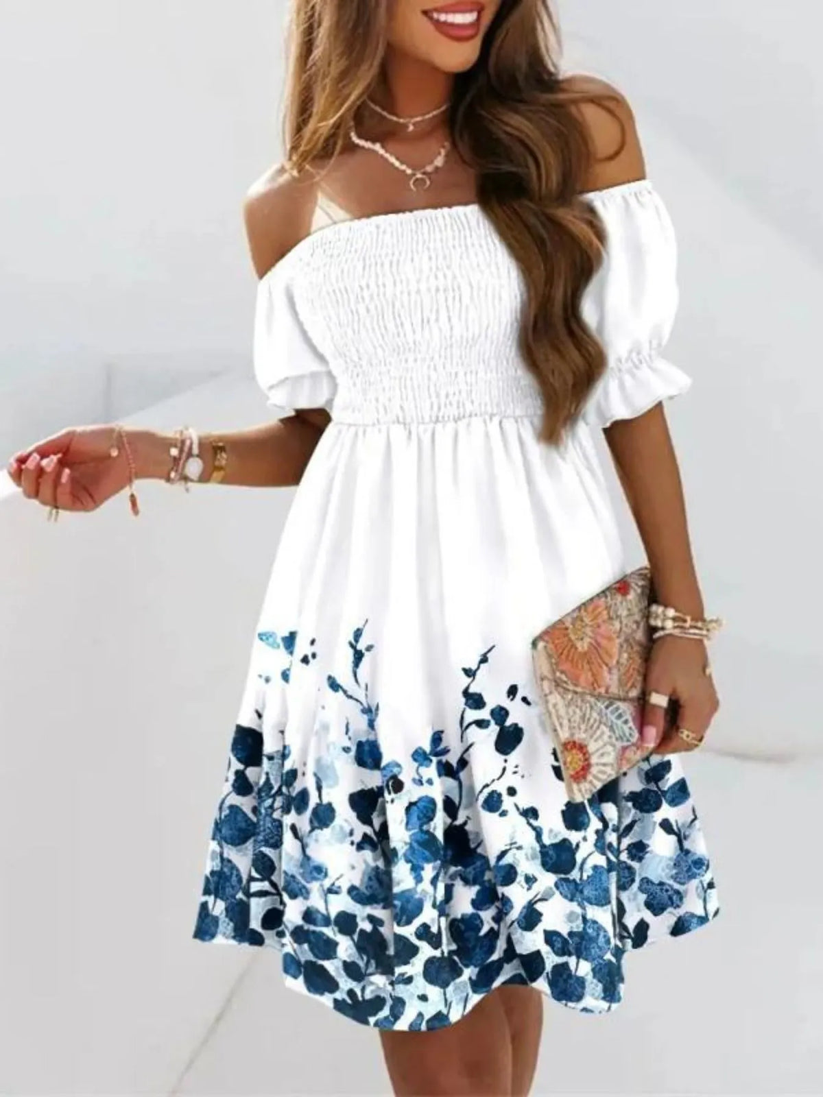 Off Shoulder Smocked Summer Dress