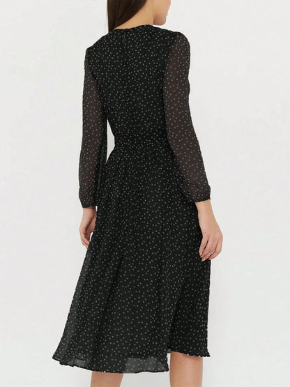 Polka Dot Long Sleeve Midi Dress