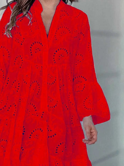 Full Size Eyelet Ruffled Hem Tiered Dress Plus Size