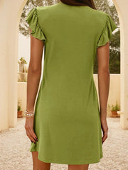 V-Neck Ruffle Sleeve Mini Dress