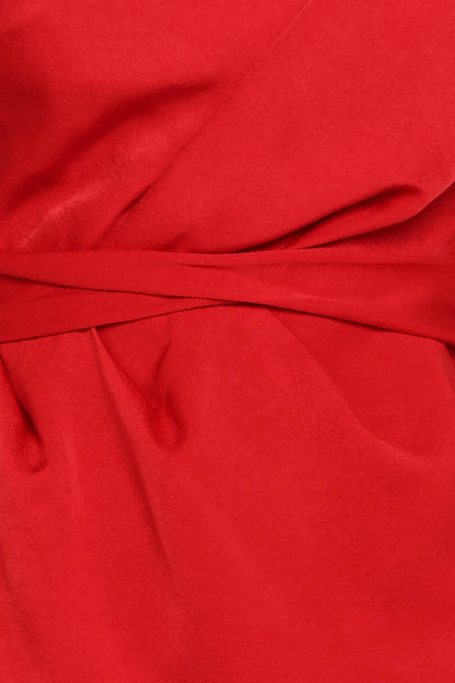 Nadia One Shoulder Maxi Dress - Red Jacquard Satin