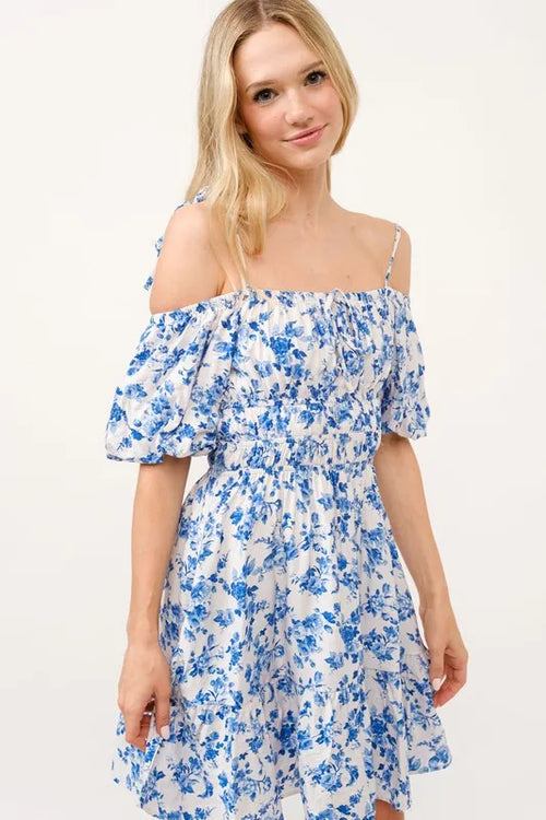 And The Why Off Shoulder Bubble Sleeve Dress