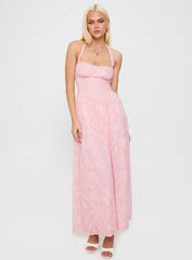 Fransiska Burnout Halter Maxi Dress Pink
