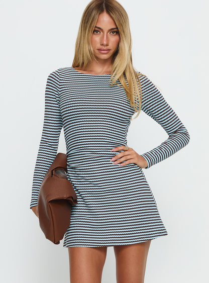 Carnella Long Sleeve Mini Dress Blue Stripe