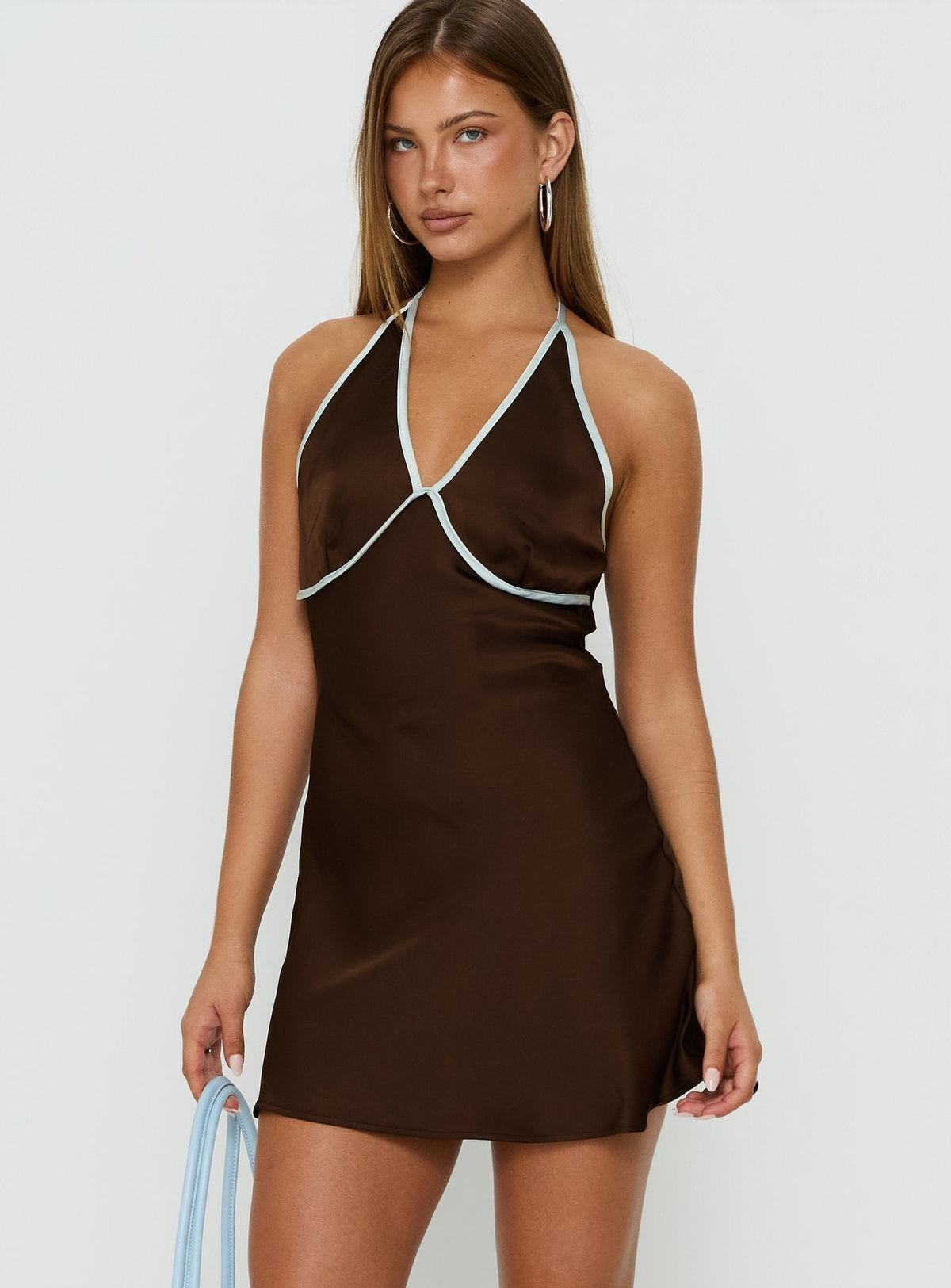 Jacyntha Halter Mini Dress Chocolate / Blue