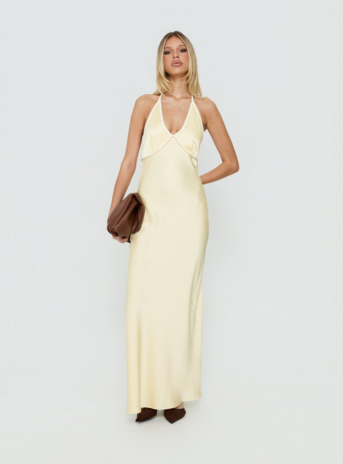 Esmia Halter Maxi Dress Lemon / White