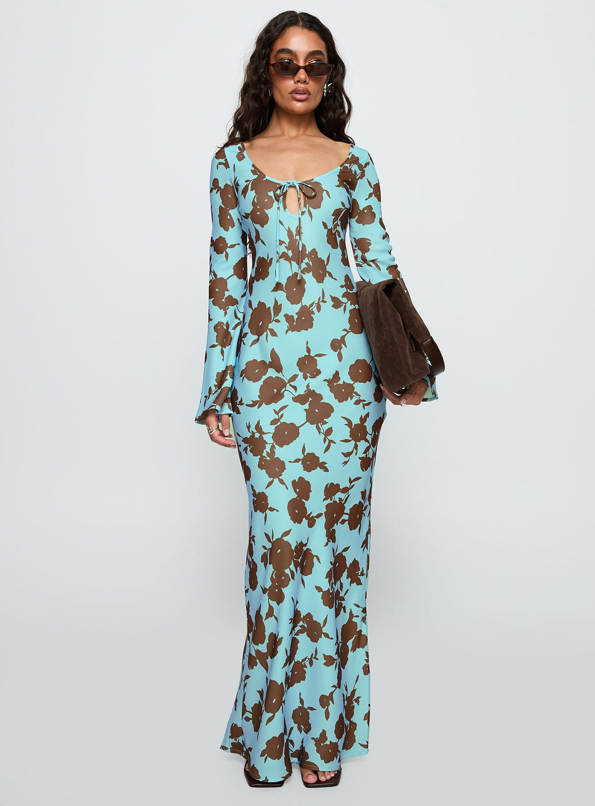 Elorie Long Sleeve Maxi Dress Blue / Brown