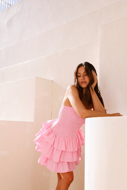 Sunset Dreams Strapless Mini Dress Pink