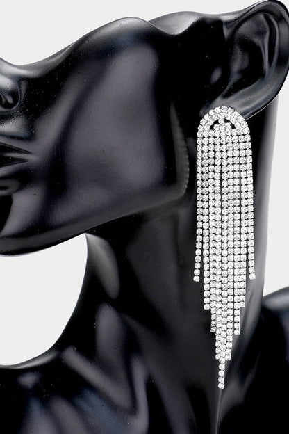 Rhinestone Fringe Drop Earrings - Silver