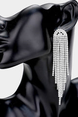 Rhinestone Fringe Drop Earrings - Silver