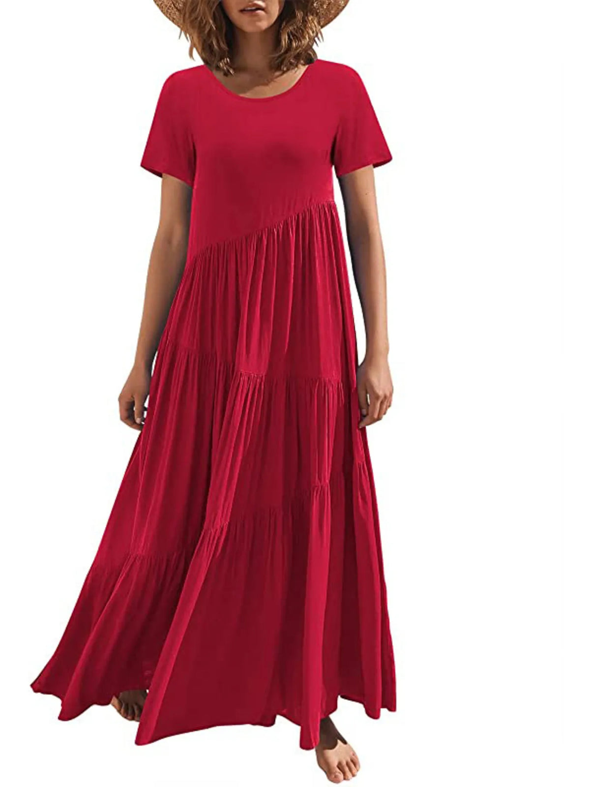 Round Neck Tiered Ruffle Maxi Dress