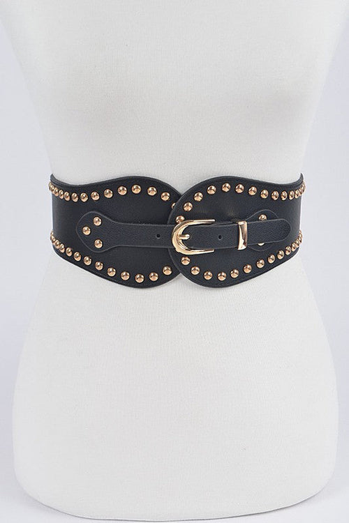 Black Wide Stretch Gold Studded Belt