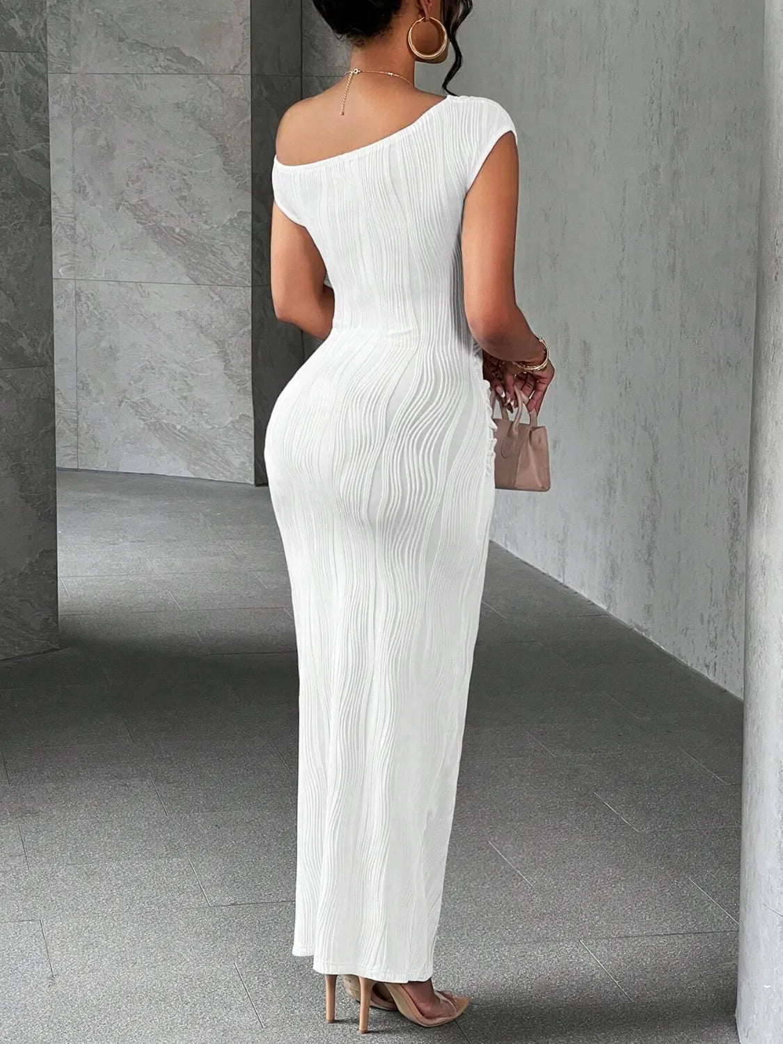 Textured Single Shoulder Maxi Dress