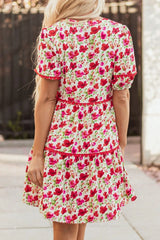 Floral Notched Short Sleeve Dress