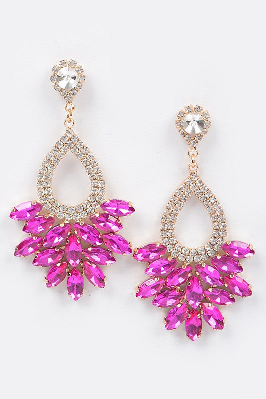 Just Look Rhinestone Earrings - Pink