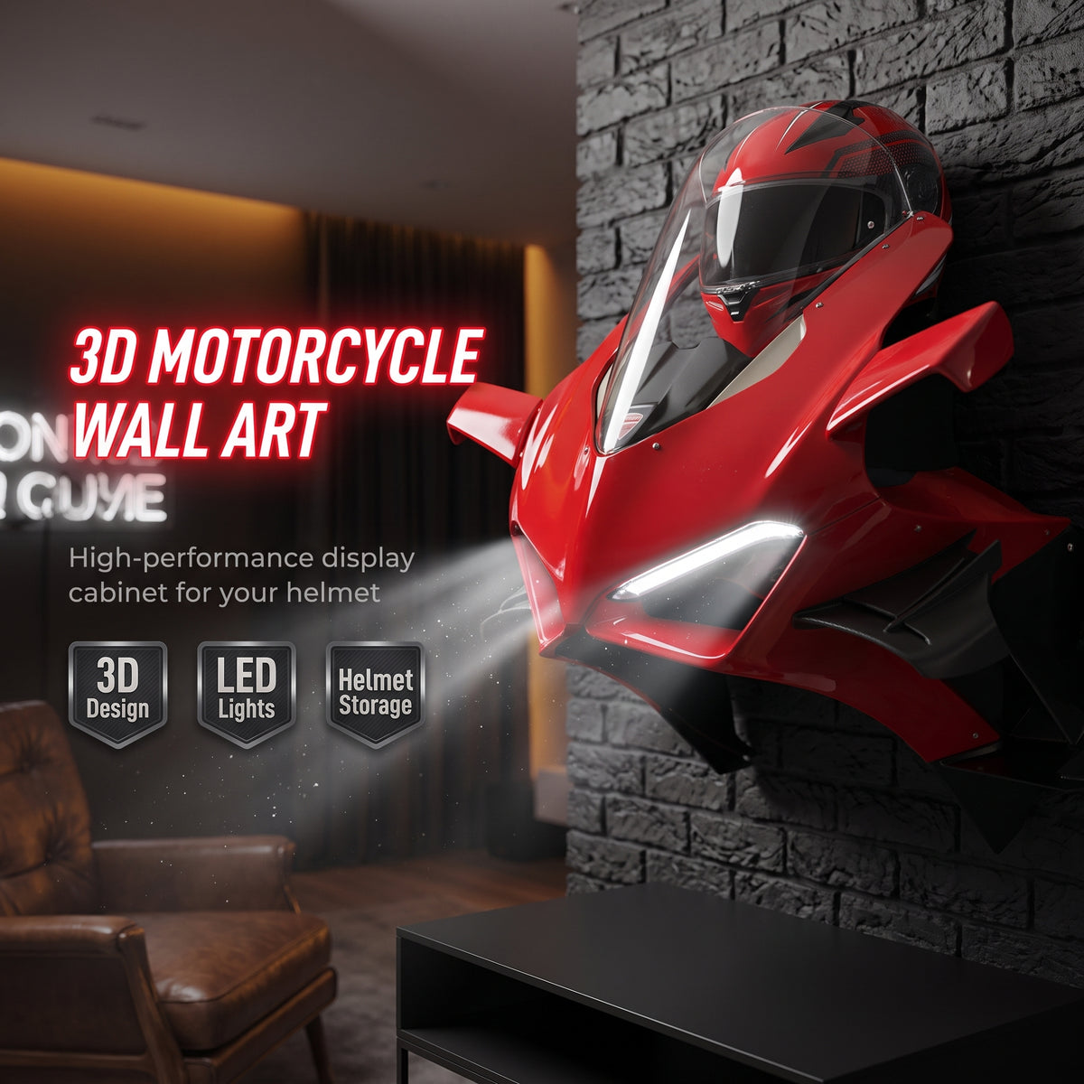 3D Illuminated Motorcycle Wall Display