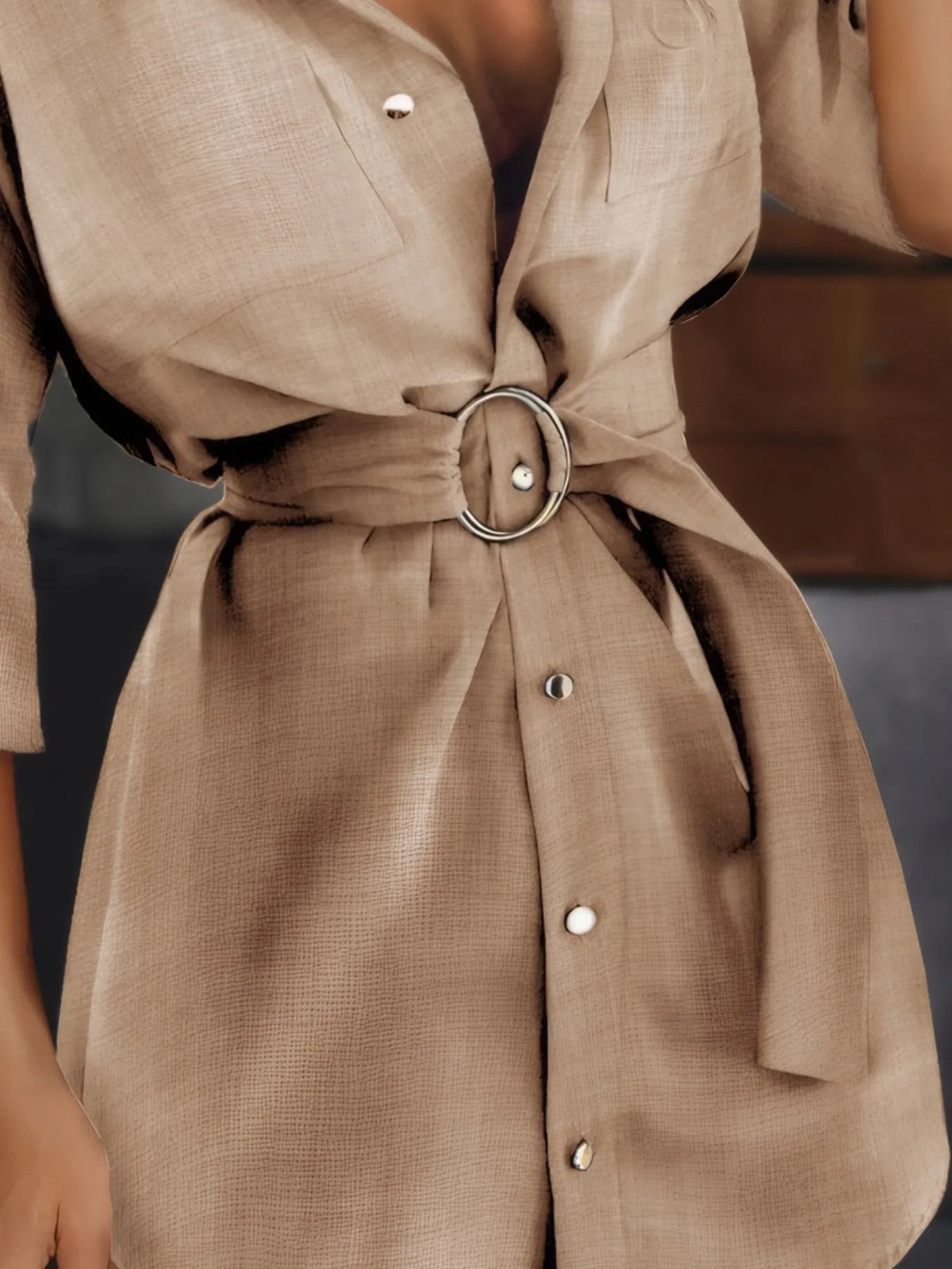 Button-Front Belted Shirt Dress