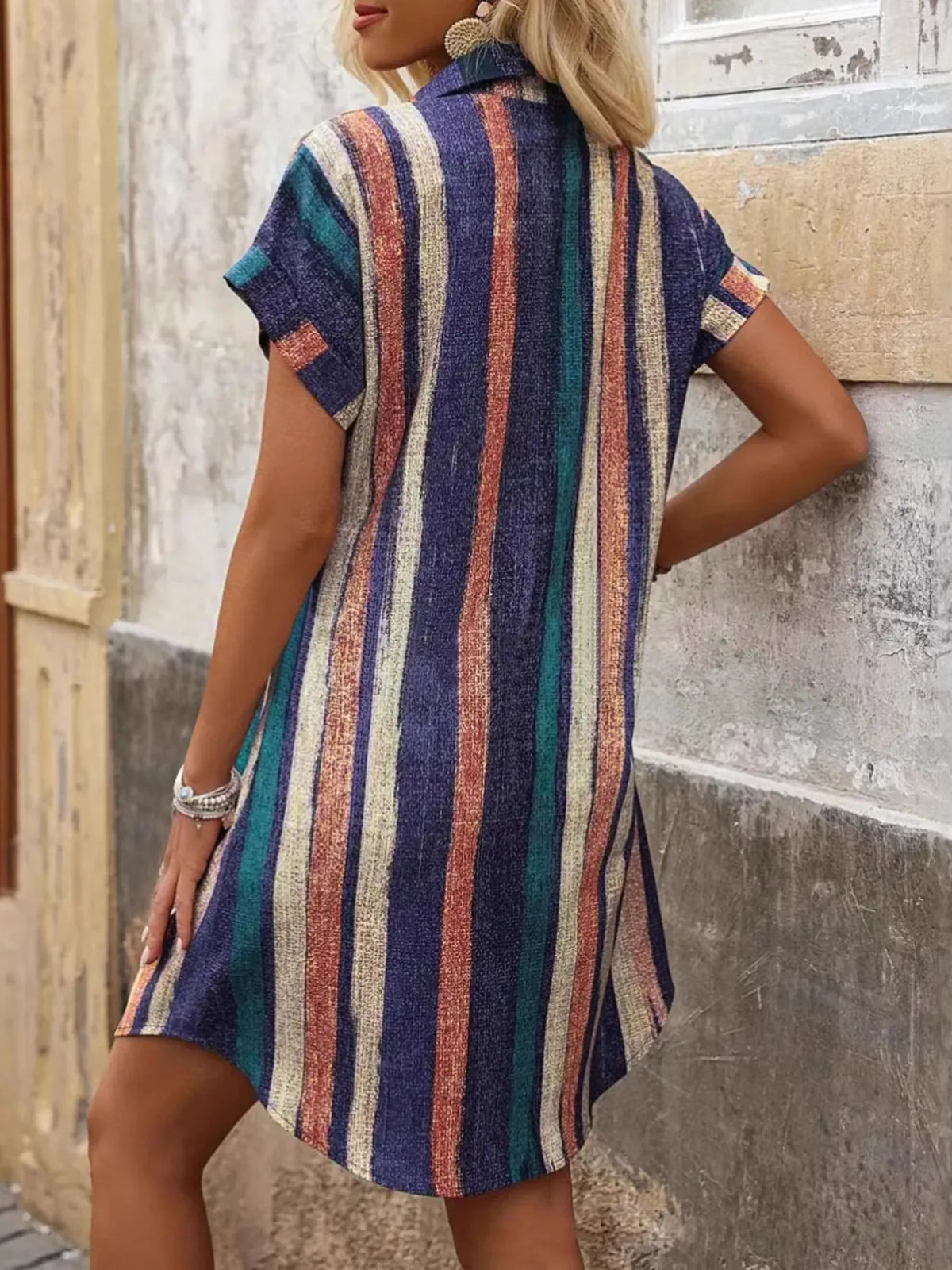 Striped Button-Front Shirt Dress