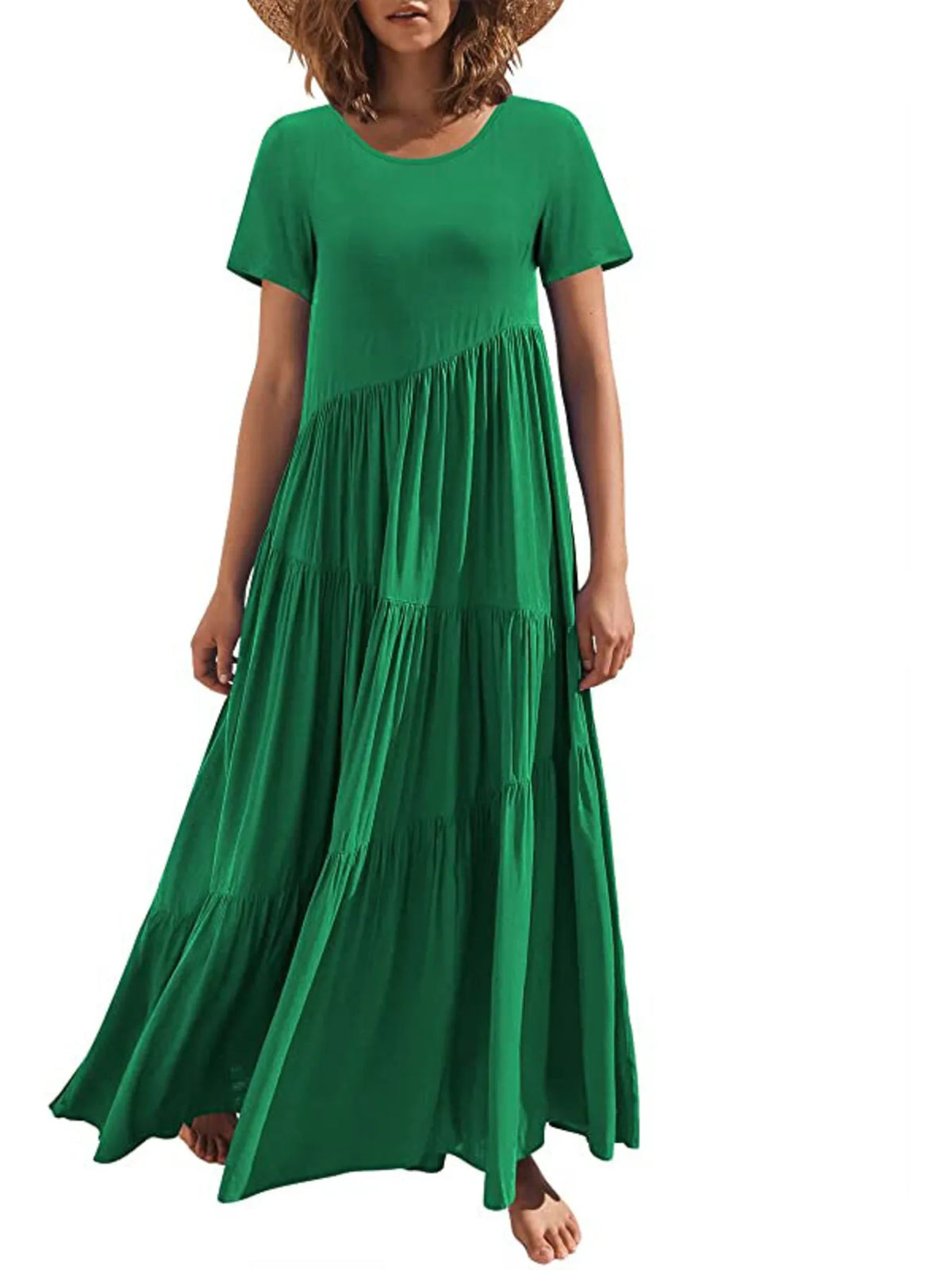 Round Neck Tiered Ruffle Maxi Dress