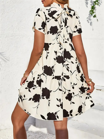 Printed Short Sleeve Mini Dress