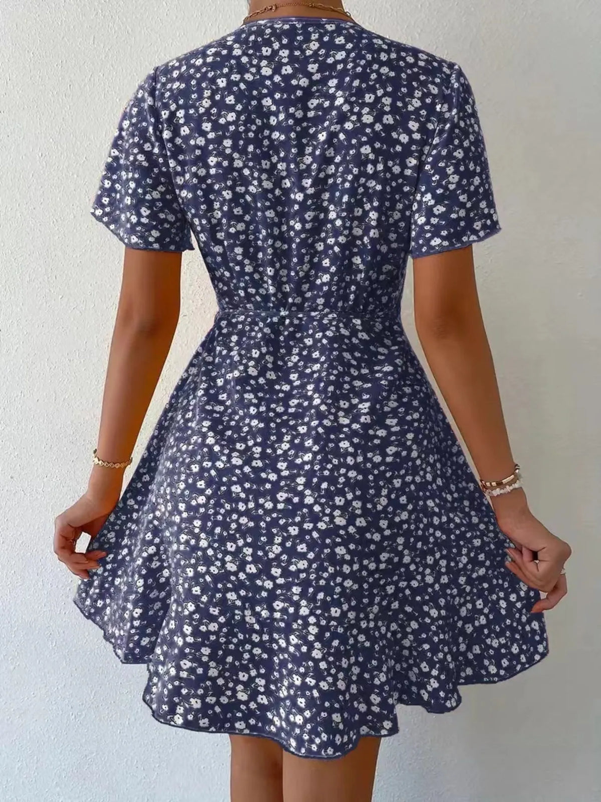 Floral Flutter Sleeve Wrap Mini Dress