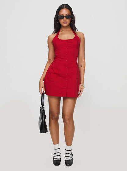 Mallorie Halter Mini Dress Red