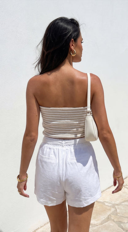 Riviera Stripe Button Tube Top - Beige