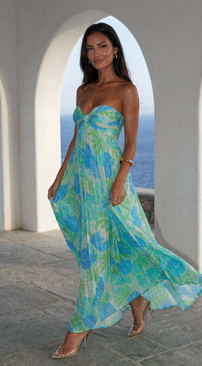 Sola Floral Strapless Maxi Dress - Blue Multi