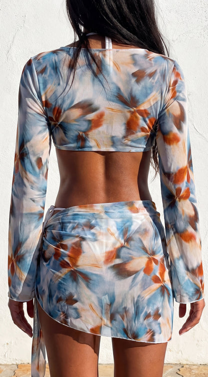 Solenya Floral Print Bikini Cover-Up Set - Blue Multi