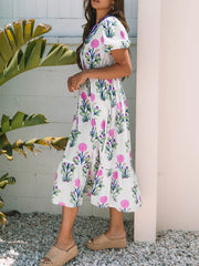 Printed Short Sleeve Midi Dress with Pockets