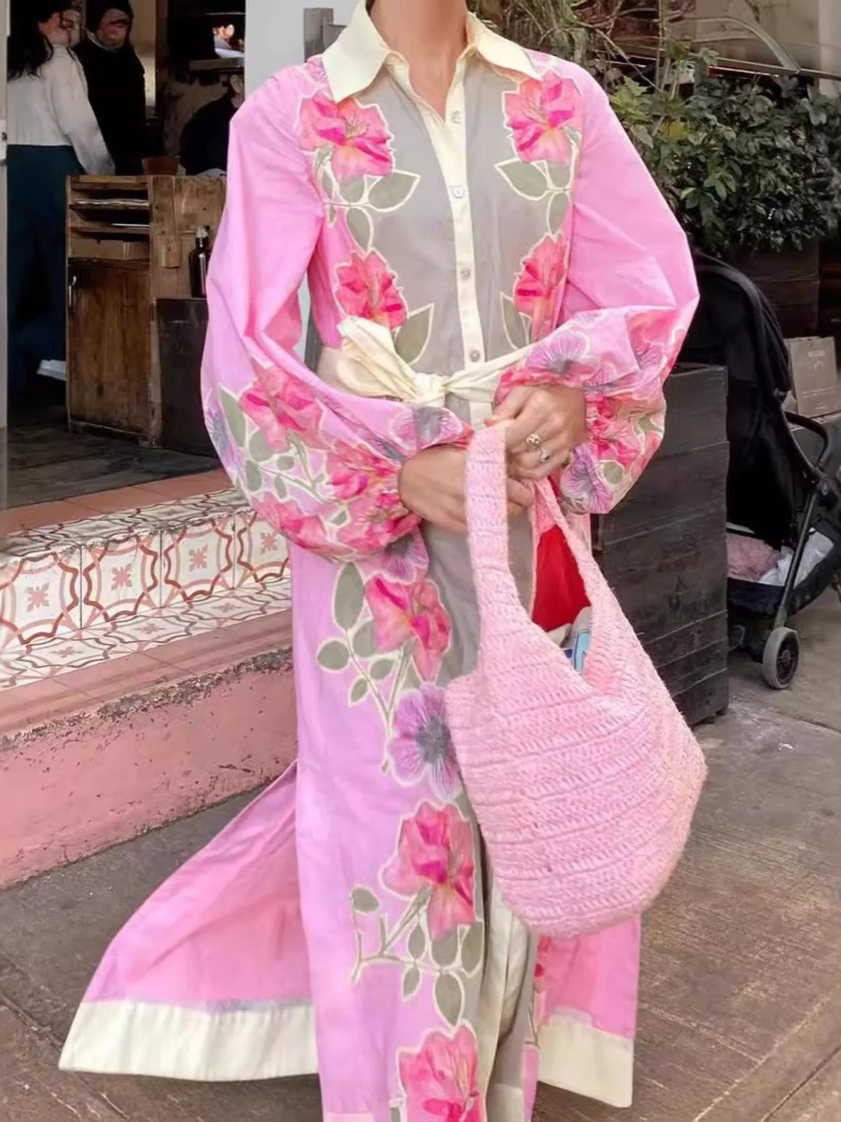 Floral Print Long Sleeve Maxi Shirt Dress