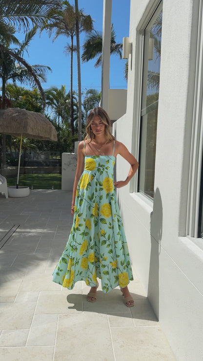 Kaethe Maxi Dress - Lemon/Aqua Floral